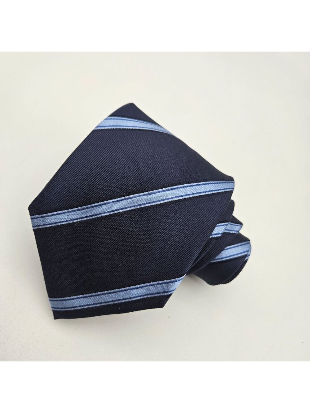 Benjamin Sartorial Collection Navy Blue Light Blue Stripe 60" Silk Tie